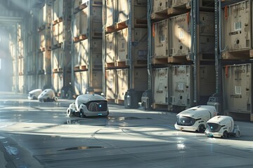 Naklejka na meble Logistics robots coordinating efficient delivery routes in a hightech warehouse