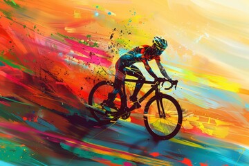 Wall Mural - Abstract colorful illustration of cyclist. Ai generative art