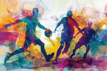 Wall Mural - Abstract colorful illustration of football players Ai generative art
