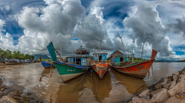 Photograph of a fishing boat on the Mekong River, Thailand