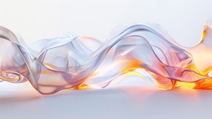 Wall Mural - A modern 3D panoramic wallpaper with waves of glowing glass looks cool against a white background.