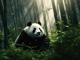 Wall Mural - giant panda eating bamboo