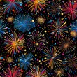 © TakujiArt - Create a seamless background of fireworks and confetti, designed to tile perfectly without visible seams, a seamless pattern