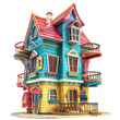 © Liliia - 3D cartoon funny fairytale house isolated on a white background. Illustration for children's room decor, wallpaper. Print on fabric, paper, clothing