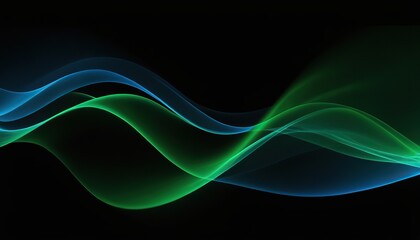 Wall Mural - abstract lines in green and blue wave black background