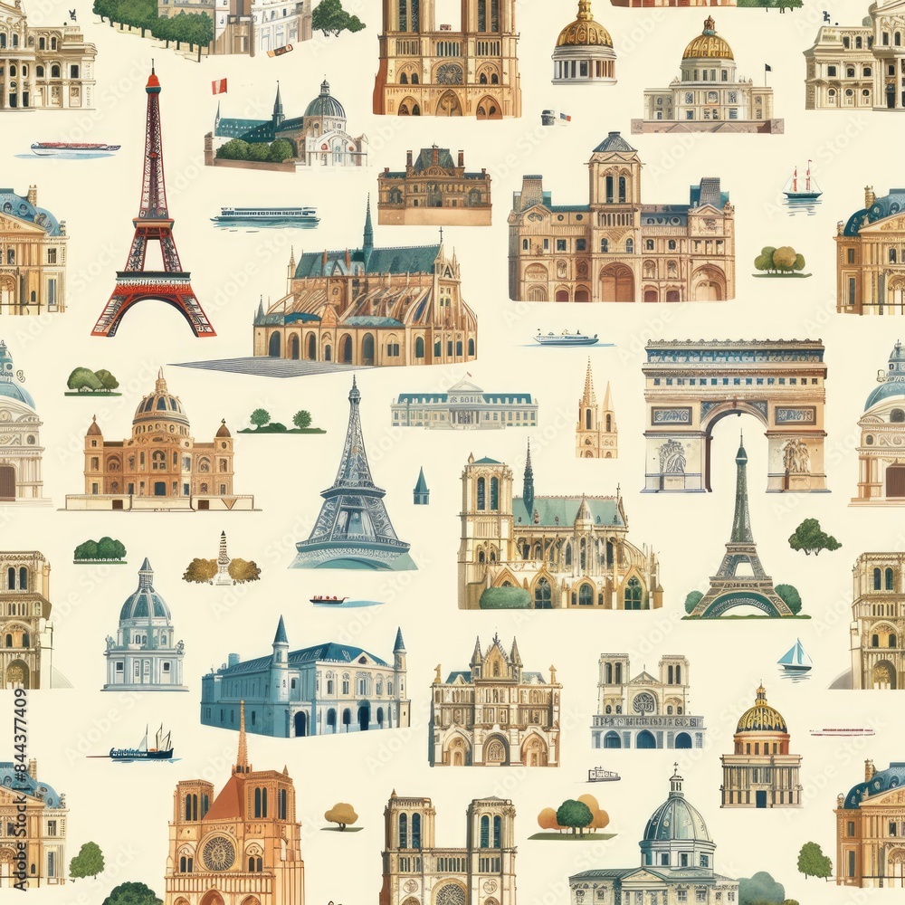 Illustrazione stock di Create a seamless background of iconic French ...