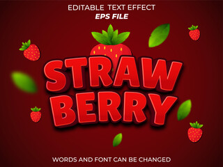 Wall Mural - strawberry text effect, font editable, typography, 3d text. vector template
