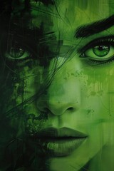 Wall Mural - Emerald Colored Fashion Model Portrait, Green Elegance and Beauty, Abstract Marketing Concept, Digital Surreal Commercial Design, Cinematic Backdrop Wallpaper