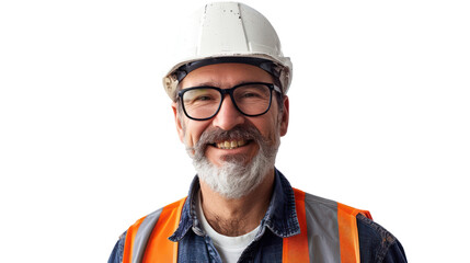 Sticker - Portrait of a mature male construction worker wearing a safety helmet.