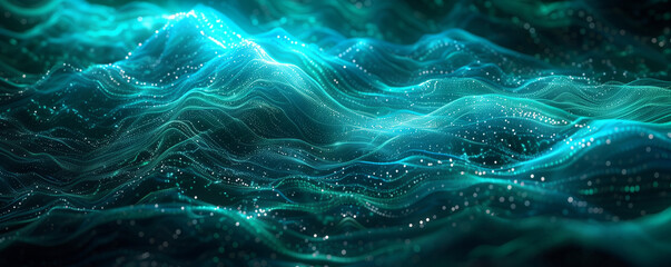 futuristic abstract blue tech background with digital waves particles artificial neural network cybe