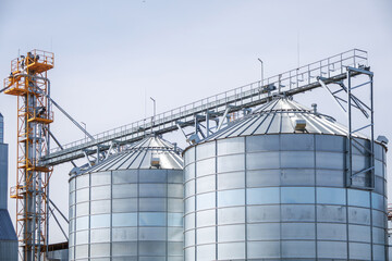 Wall Mural - silos granary elevator on agro-industrial complex with seed cleaning and drying line for grain storage