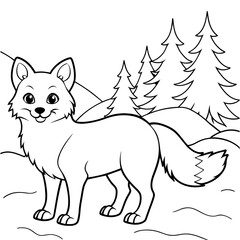 Wall Mural - Fox clean line art kids color book page illustration 