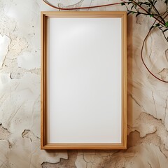 Mock up empty white picture painting frame border, on white background, minimal wooden style