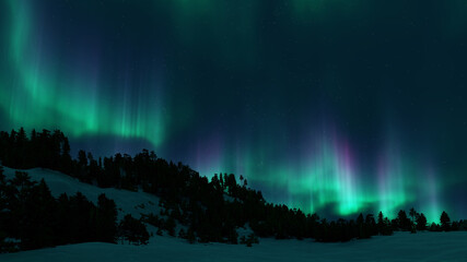 Wall Mural - a beautiful aurora dancing over the hills