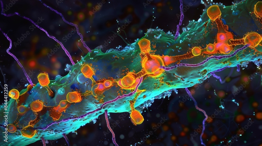 A microscopic image of a newly formed axon branching and growing under ...