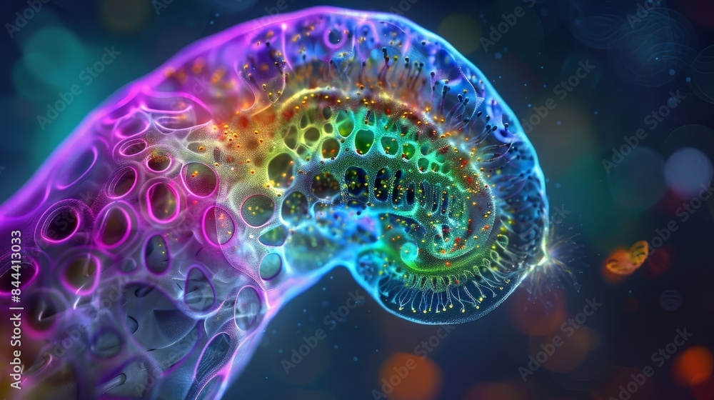 Magnified image of a zebrafish embryo showing the development of ...