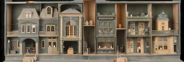 Wall Mural - victorian green and grey wood toy workshop with shelves. full of toys and tools. christmas decorations 