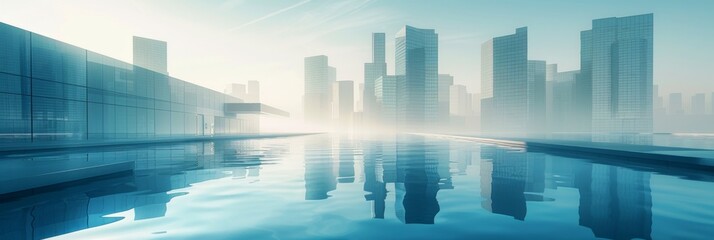 Minimalist Illustration of a Smart City Skyline, Urban Landscape on a Light Background, Ideal for Corporate and Business graphic, banner design, brochure, pattern design, web, background templa