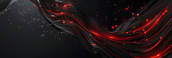 Wall Mural - Black abstract background with red wavey lines