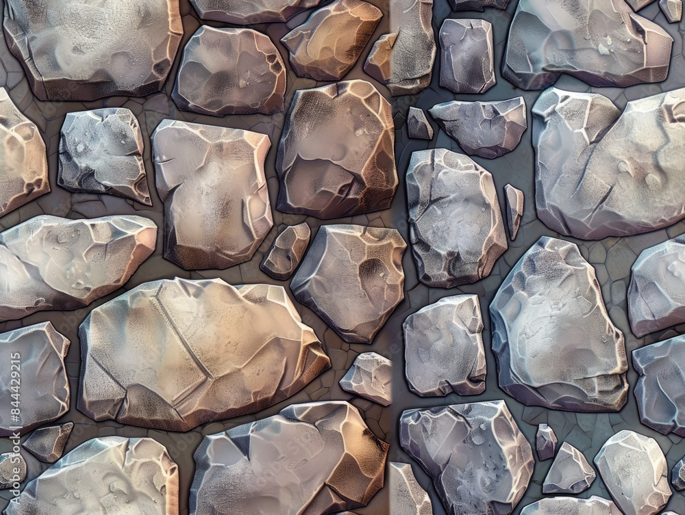 Seamless stone wall texture, 2d game stone texture, cartoon seamless stone wall pattern, 2d seamless stone stylized texture