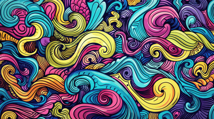 Playful Doodle Art Pattern in Vibrant Colors. Expressive and Bright Design with Vivid Colors