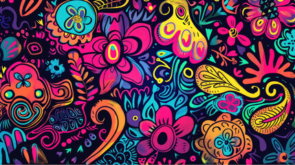 Playful Doodle Art Pattern in Vibrant Colors. Expressive and Bright Design with Vivid Colors