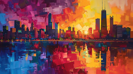 Sticker - Unbelievable Beautiful City Horizon Impressionism Art