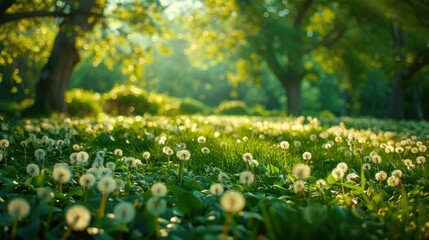 Poster - garden grass dandelion sun. Selective focus