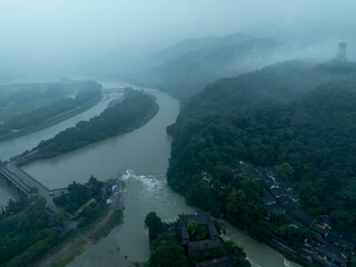 Wall Mural - Aerial view of landscape in dujiangyan,Sichuan province,China