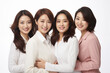 © My Beautiful Picture - Group of smiling asian businesswomen at work on white background. Women in suits at work. Boss women. Political woman. Image for graphic designer. Business world. Job recruitment. Asia. China. Japan