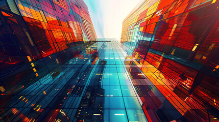 Wall Mural - Wonderful Dramatic low angle shot of sleek modern skyscrapers under a vibrant sky