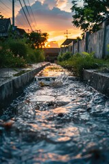 Wall Mural - water drains drainage. Selective focus