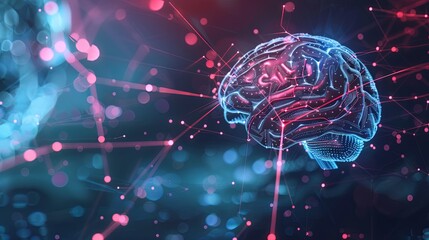 Wall Mural - human brain with technology background