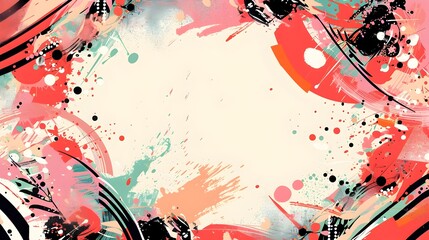 Wall Mural - Playful Doodle Print Border Design with Vibrant Sporty Background and Blurred Motion Effect