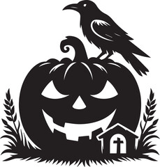 Sticker - Print, vector silhouette of a halloween and pumpkin in black and white, Commercial use, black and white,