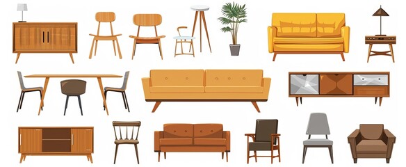 Vector illustration of different types of furniture on a white background