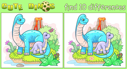 Wall Mural - cute dinosaurs, find ten differences