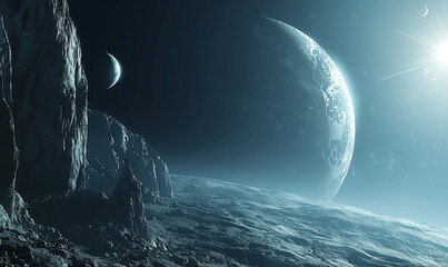 Wall Mural - explore the ethereal beauty of deep space where blue planets and cosmic marvels captivate the imagin