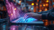 © HaiderShah - user using laptop but there blue line around style of abstract structures light violet dark gray contrasting lights darks blurred imagery focus on jointsconnections iso 200 panel composition mastery