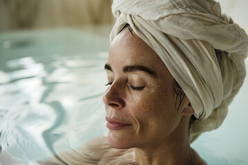 Wall Mural - Mature woman in hamam, self-care and tranquility