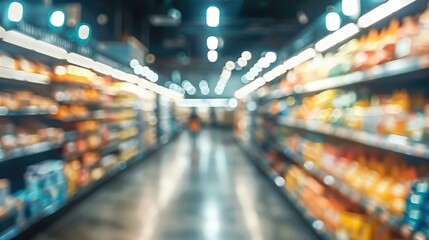 Canvas Print - Abstract blur defocused background. Blur grocery store, supermarket, shopping mall interior with product shelves