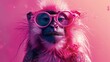 © cff999 - a monkey wearing pink glasses and a pink background