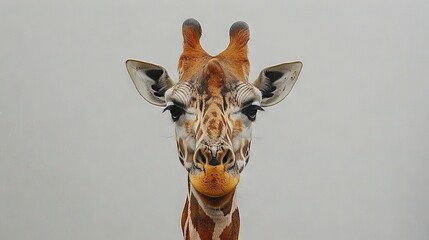 Poster -   Close-up of giraffe's face, gray sky background