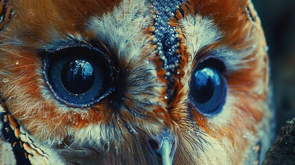 Poster -   A detailed portrait of an owl's face, showcasing its wrinkled skin and expressive eyes