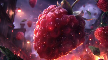 Poster -   A close-up of fruits in mid-air with flames emanating from their base