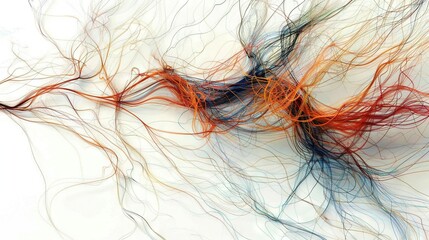 Poster -   A close-up of an artwork resembling hair on a white background with red, blue, and orange stripes