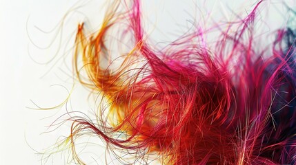 Sticker -   A close-up of multi-colored hair in shades of red, orange, yellow, and blue