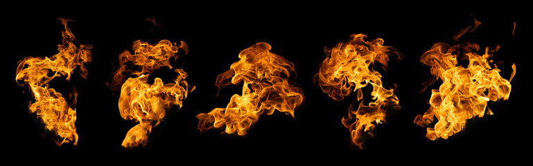 Wall Mural - The set of fire and burning flame isolated on dark background for graphic design