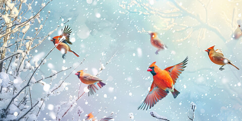 Wall Mural - Chilled Migration: Birds in Flight Escaping Winter Chill for Balmy Destinations.