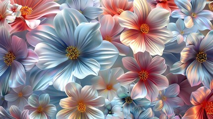 Sticker - 3d flowers illustration background